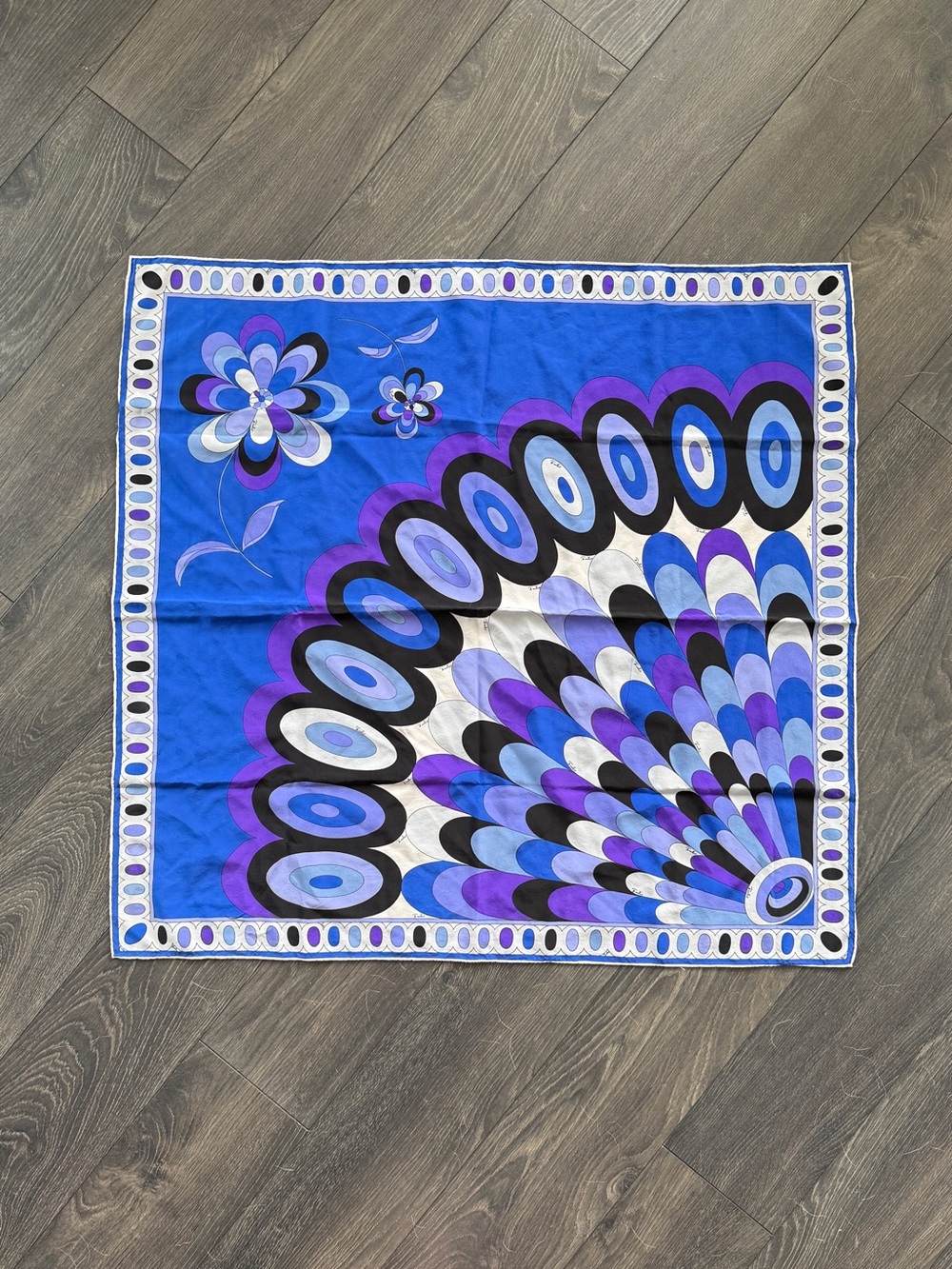 Emilio Pucci Blue & Purple Fan-Print Silk Scarf